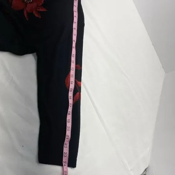 Emily Daniels Black Floral Knit 3/4 Sleeve Pullover Sweater XL Beautiful Classy - Picture 6 of 6